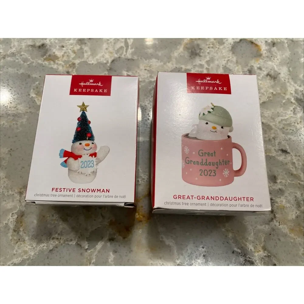 2023 Hallmark Great-Granddaughter Snowman Hot Cocoa Mug Christmas Ornament LOT - Picture 2 of 8